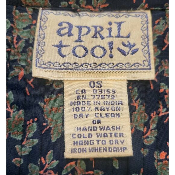 Vintage April Too Dress Women's 3X Button Down Midi Floral Chiffon Rayon Pintuck - Picture 3 of 5